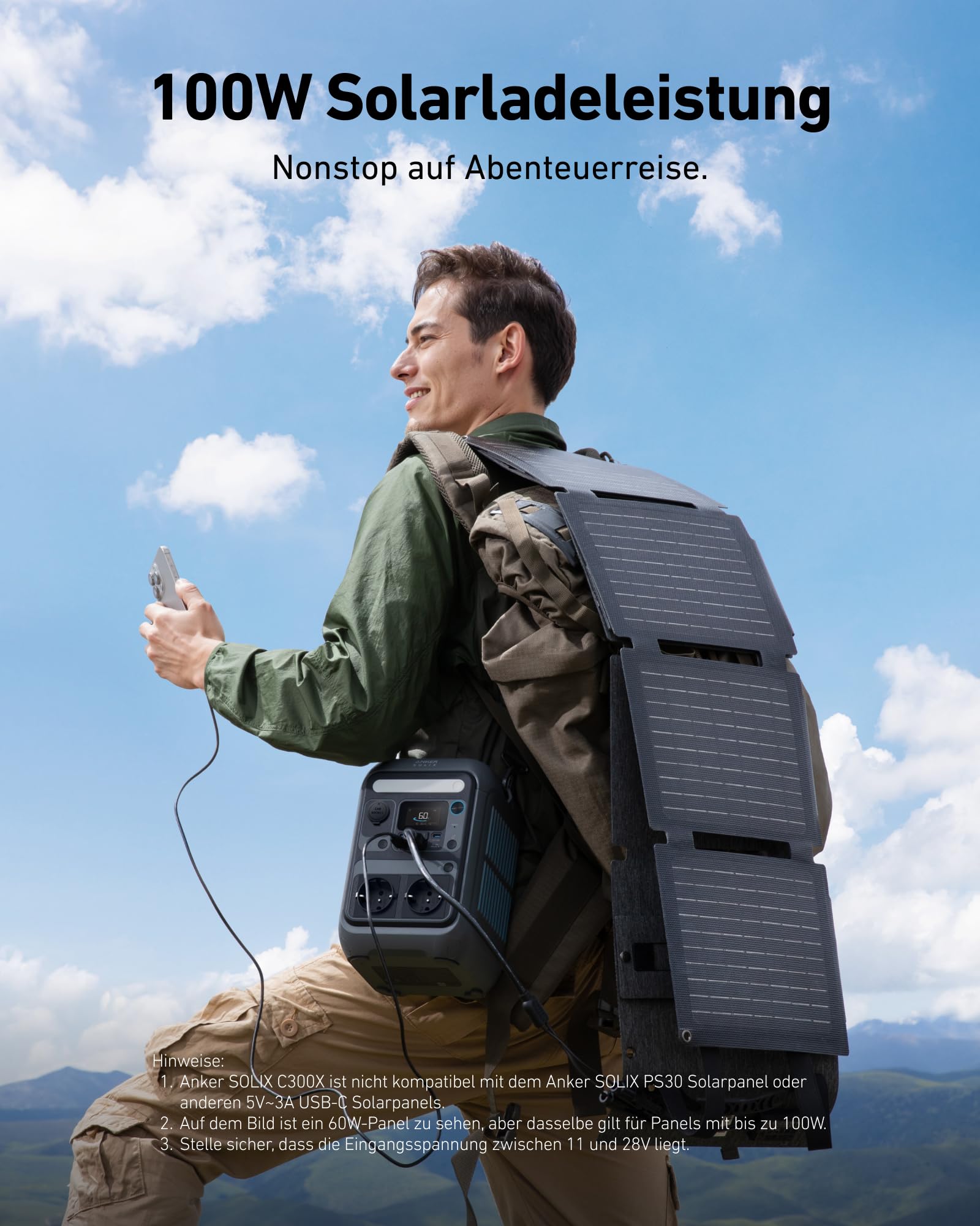 Anker SOLIX C300X Tragbare Powerstation, 288Wh LiFePO4 Akku, 300W (Max 600W) Solargenerator, 140W Beiseitige Schnellladeleistung, Für Camping, Draußen, Reisen, Notfälle, unterwegs (Solarpanel Optional