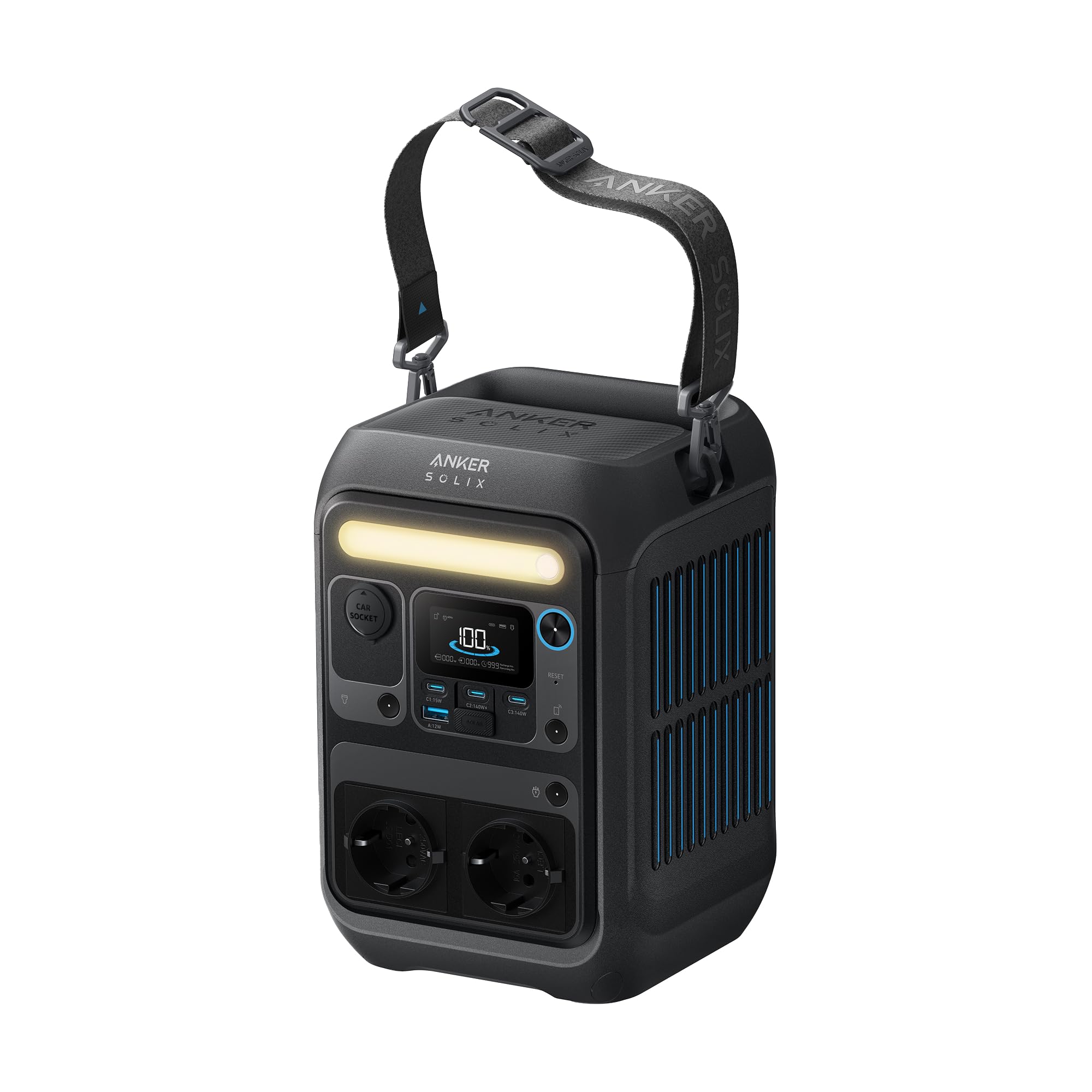 Anker SOLIX C300X Tragbare Powerstation, 288Wh LiFePO4 Akku, 300W (Max 600W) Solargenerator, 140W Beiseitige Schnellladeleistung, Für Camping, Draußen, Reisen, Notfälle, unterwegs (Solarpanel Optional