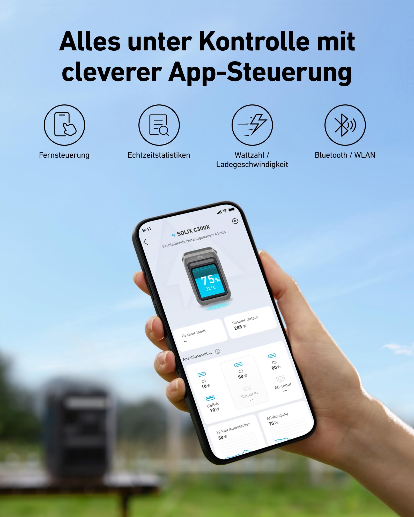Anker SOLIX C300X Tragbare Powerstation, 288Wh LiFePO4 Akku, 300W (Max 600W) Solargenerator, 140W Beiseitige Schnellladeleistung, Für Camping, Draußen, Reisen, Notfälle, unterwegs (Solarpanel Optional
