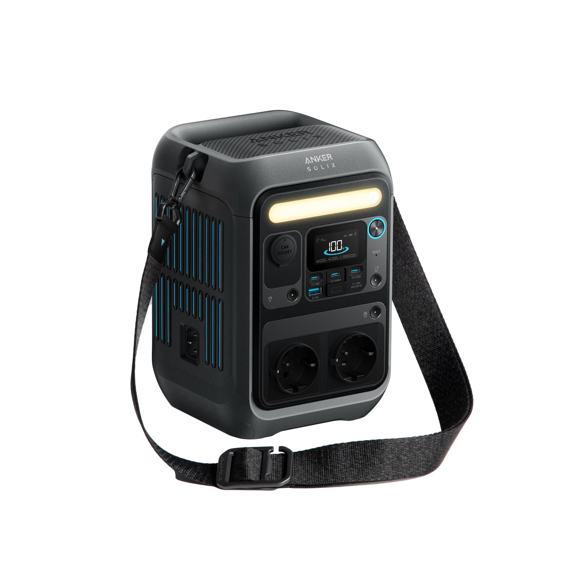 Anker SOLIX C300X Tragbare Powerstation, 288Wh LiFePO4 Akku, 300W (Max 600W) Solargenerator, 140W Beiseitige Schnellladeleistung, Für Camping, Draußen, Reisen, Notfälle, unterwegs (Solarpanel Optional