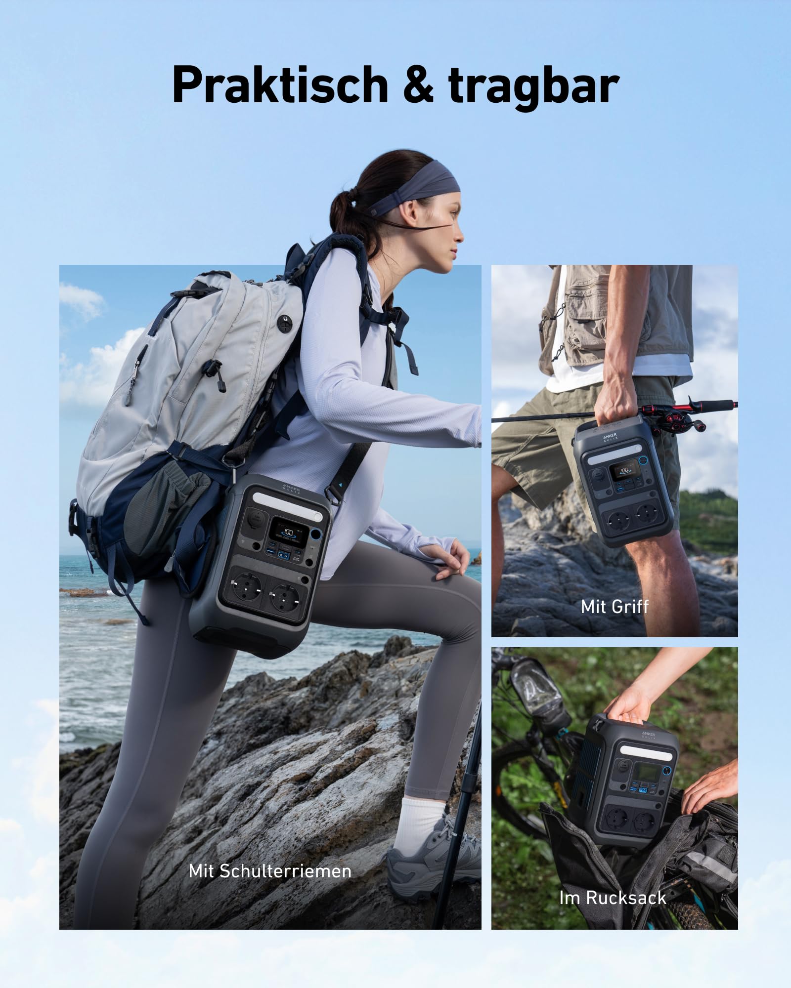 Anker SOLIX C300X Tragbare Powerstation, 288Wh LiFePO4 Akku, 300W (Max 600W) Solargenerator, 140W Beiseitige Schnellladeleistung, Für Camping, Draußen, Reisen, Notfälle, unterwegs (Solarpanel Optional
